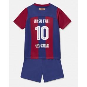 Barcelona Ansu Fati #10 kläder Barn 2023-24 Hemmatröja Kortärmad (+ korta byxor)